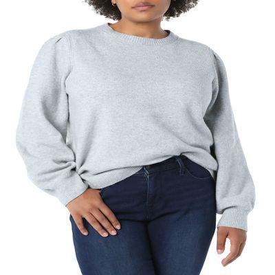 Amazon Essentials Women's Soft Touch Pleated Shoulder Crewneck Sweater, Grey Heather, Small