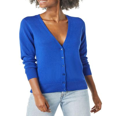 Amazon Essentials Women's Lightweight V-Neck Cardigan Sweater (Available in Plus Size), Bright Blue, X-Large