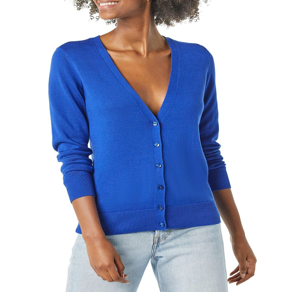 Amazon Essentials Women's Lightweight V-Neck Cardigan Sweater (Available in Plus Size), Bright Blue, X-Large