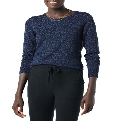 Amazon Essentials Women's Long-Sleeve Lightweight Crewneck Sweater (Available in Plus Size), Navy Cheetah, Small
