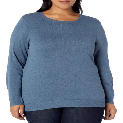 Amazon Essentials Women's Long-Sleeve Lightweight Crewneck Sweater (Available in Plus Size), Blue, Large