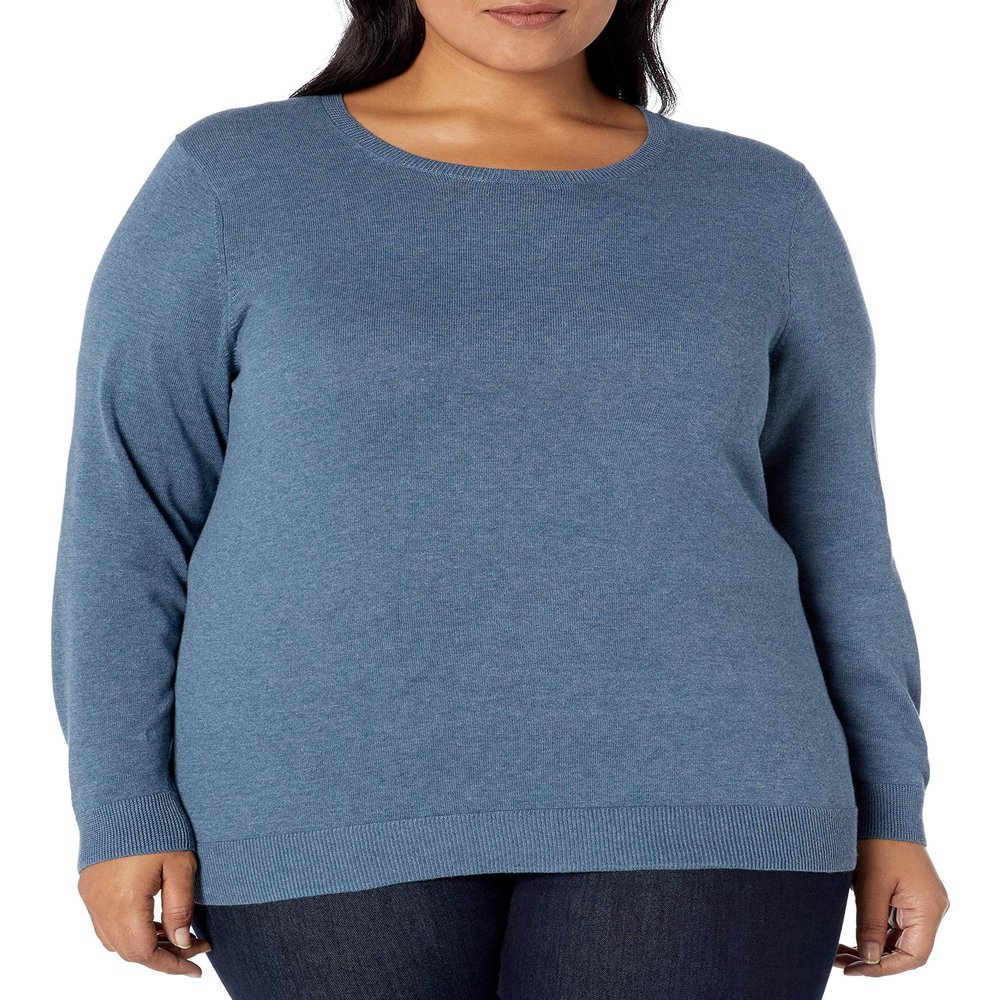 Amazon Essentials Women's Long-Sleeve Lightweight Crewneck Sweater (Available in Plus Size), Blue, Large