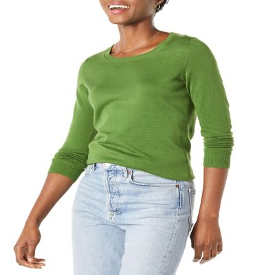 Amazon Essentials Women's Long-Sleeve Lightweight Crewneck Sweater (Available in Plus Size), Green, XX-Large