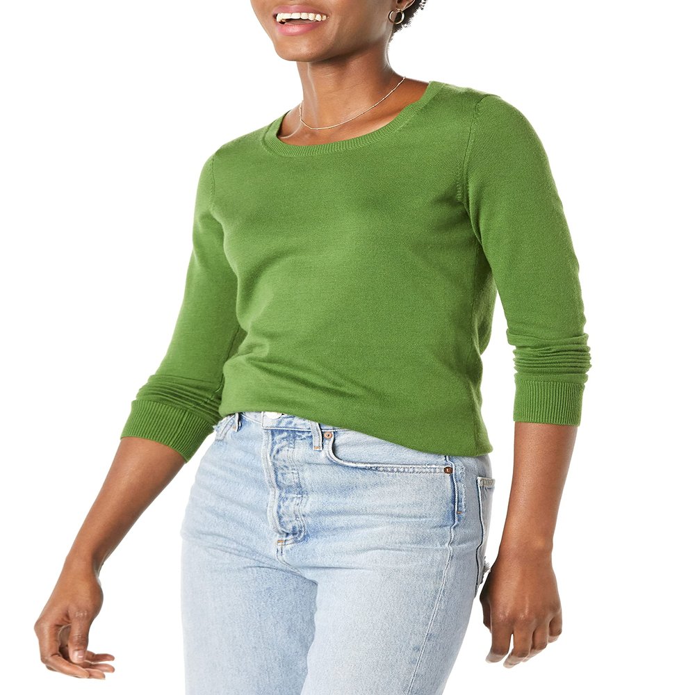 Amazon Essentials Women's Long-Sleeve Lightweight Crewneck Sweater (Available in Plus Size), Green, XX-Large