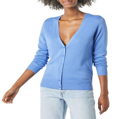 Amazon Essentials Women's Lightweight V-Neck Cardigan Sweater (Available in Plus Size), Blue, X-Large