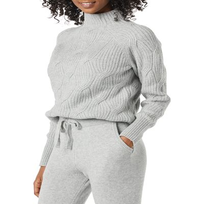 Amazon Essentials Women's Winter Long-Sleeve Sweater, Soft Touch Funnel Neck Cable Knit, Grey Heather, XX-Large
