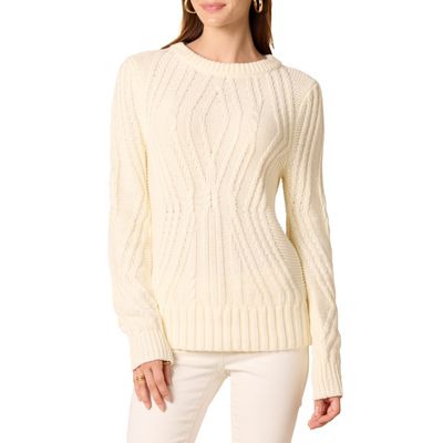 Amazon Essentials Women's 100% Cotton Crewneck Cable Sweater, Ivory, Large
