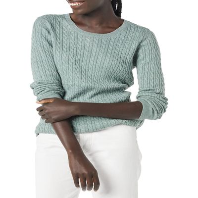 Amazon Essentials Women's Lightweight Long-Sleeve Cable Crewneck Sweater (Available in Plus Size), Sage Green Heather, Medium