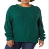 Amazon Essentials Women's 100% Cotton Crewneck Cable Sweater, Dark Green, XX-Large view 3