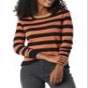 Amazon Essentials Women's Long-Sleeve Lightweight Crewneck Sweater (Available in Plus Size), Black Caramel Rugby Stripe, Large view 1