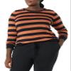 Amazon Essentials Women's Long-Sleeve Lightweight Crewneck Sweater (Available in Plus Size), Black Caramel Rugby Stripe, Large view 4