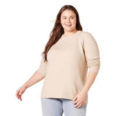 Amazon Essentials Women's Regular-Fit Soft Touch Long-Sleeve Crewneck Sweater, Beige, X-Small