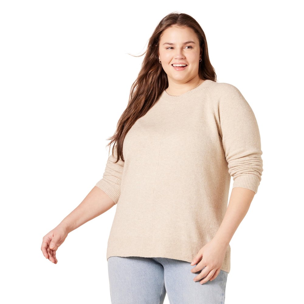 Amazon Essentials Women's Regular-Fit Soft Touch Long-Sleeve Crewneck Sweater, Beige, X-Small