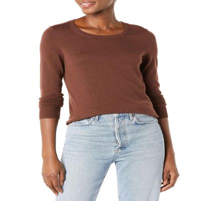 Amazon Essentials Women's Long-Sleeve Lightweight Crewneck Sweater (Available in Plus Size), Dark Chestnut Brown, X-Large