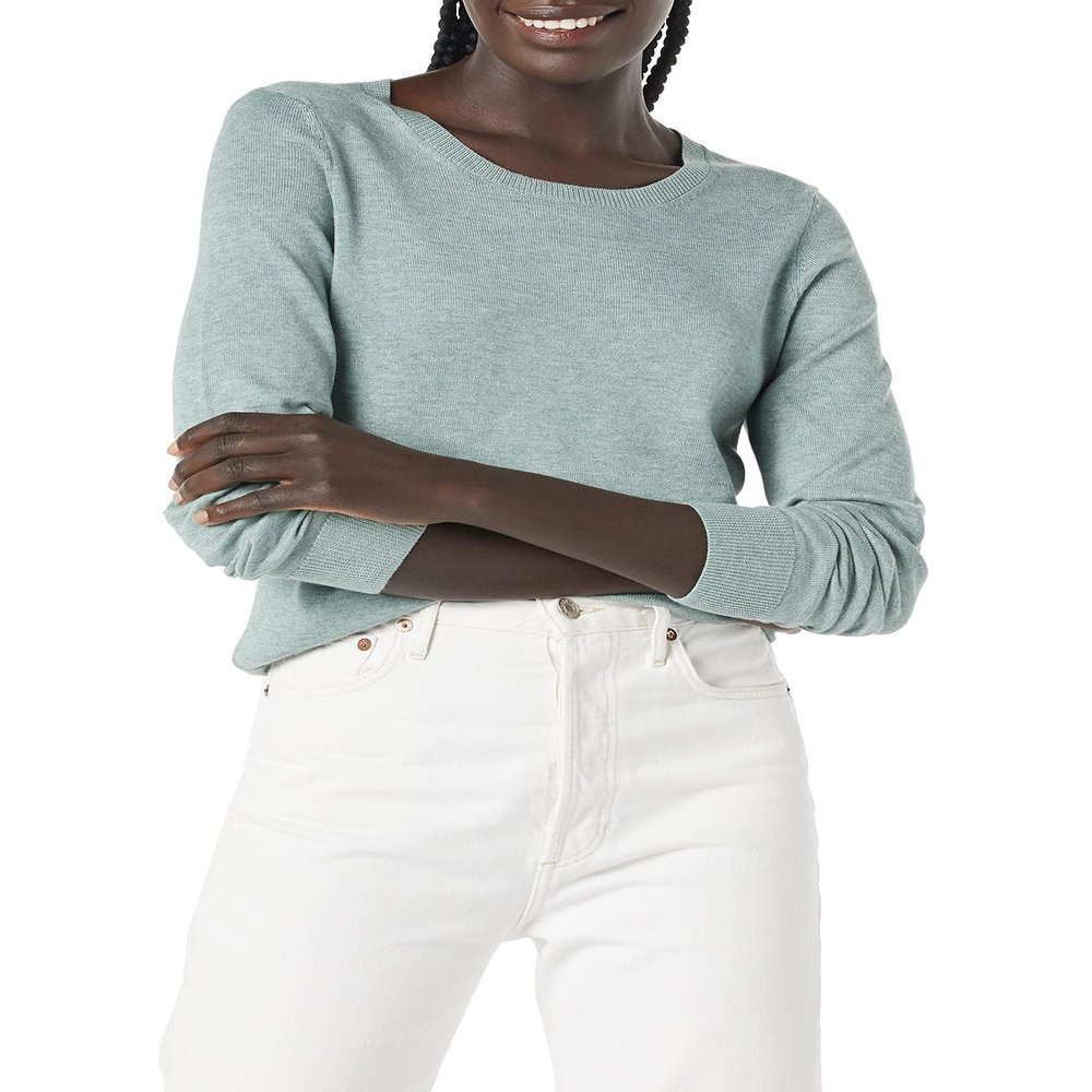 Amazon Essentials Women's Long-Sleeve Lightweight Crewneck Sweater (Available in Plus Size), Sage Green Heather, Medium