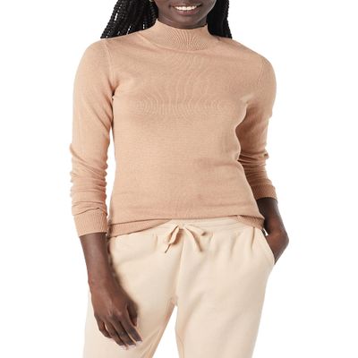 Amazon Essentials Women's Lightweight Mockneck Sweater (Available in Plus Size), Taupe Heather, Medium