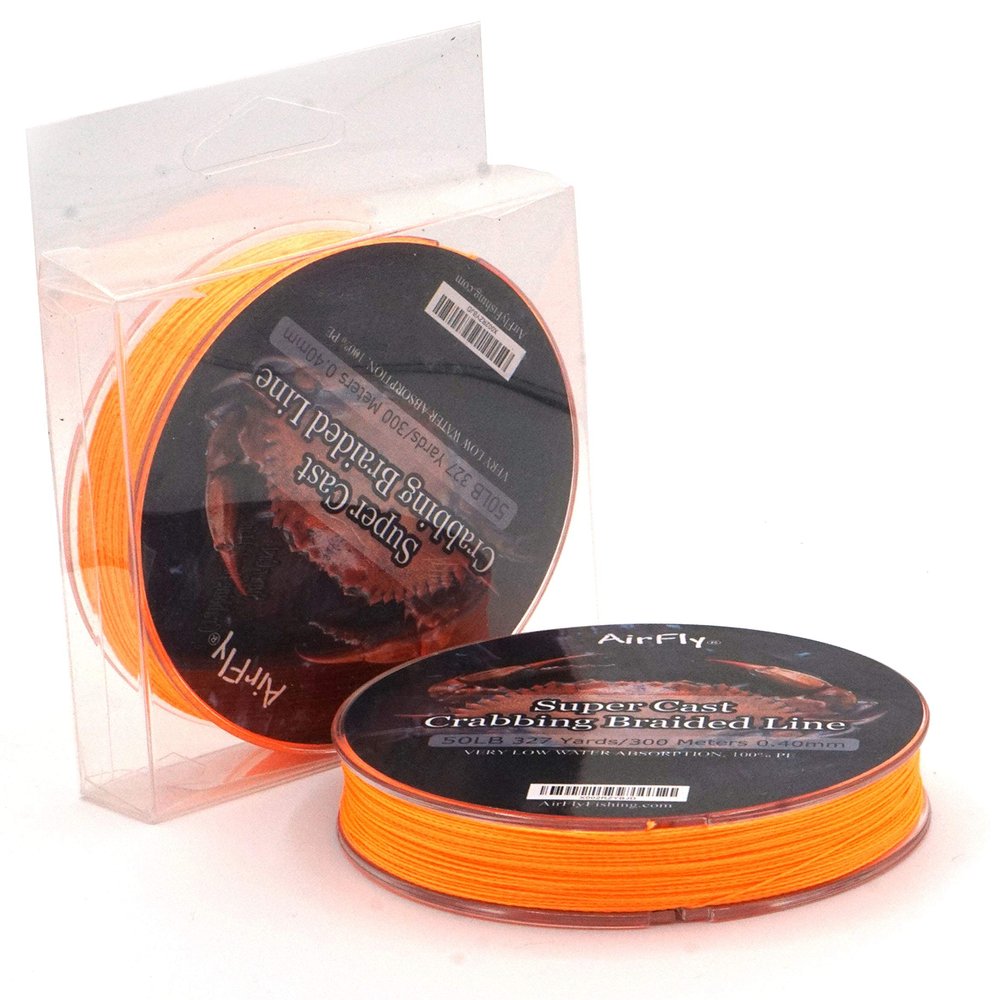 AirFly Super Cast Crabbing Braided Line - 50LB, 328 Yards (300M), Orange - High Strength, Low Memory, Ultra-Sensitive Fishing Line for Crab Traps & Snares