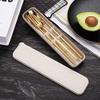 HonHeam 4 Pcs Portable Stainless Steel Tableware Set, Dishwasher Safe Reusable Flatware Cutlery Set, Include Fork Spoon Chopsticks with box(Gold) view 1