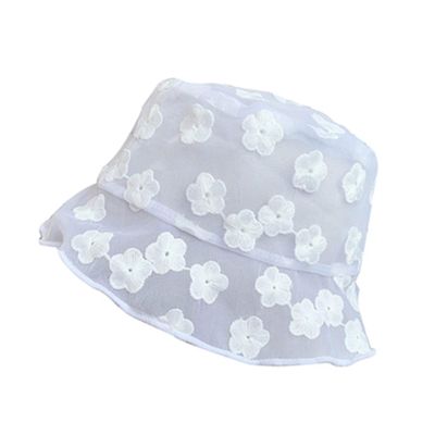 GTHTTT Women Bucket hat Lace Basin Cap Flowers Fisherman hat Hollow Sun Hat (White 2,56-58cm)