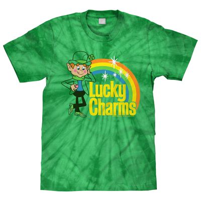 Tee Luv Men's Lucky Charms T-Shirt - Lucky The Leprechaun Cereal Mascot Shirt, Green Tie Dye, XXL