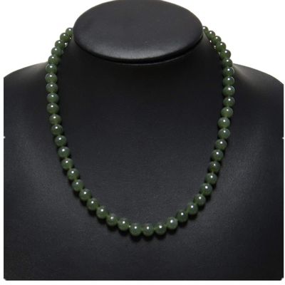 0.3" China Certified Nature Hetian Nephrite Jade Women's Round Beads Necklace 3313