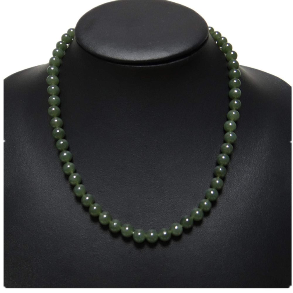 0.3" China Certified Nature Hetian Nephrite Jade Women's Round Beads Necklace 3313