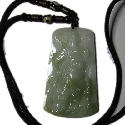 2.8" China Certified Grade A Nature Jadeite Jade Fortune Guangong Hand Carved Necklace Pendant 0028