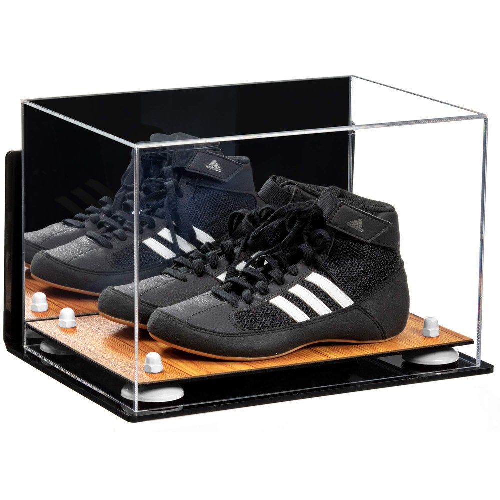 Better Display Cases Acrylic Kids Shoes Display Case - Medium Rectangle Box with Mirror Case, White Risers, Wall Mount and Wood Base 12" x 8.25" x 8" (A004, V41)