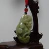 1.8" China Certified Grade A Nature Jadeite Jade Blessing Bat and Ruyi Hand Carved Necklace Pendant 8504 view 2