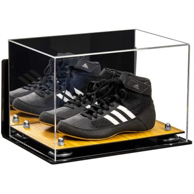 Better Display Cases Acrylic Kids Shoes Display Case - Medium Rectangle Box with Mirror Case, Silver Risers, Wall Mount and Wood Base 12" x 8.25" x 8" (A004, V41)