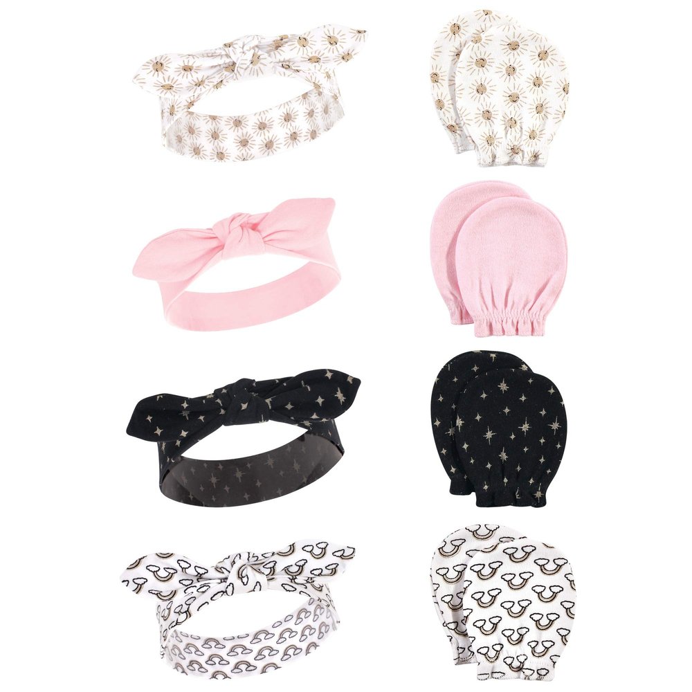 Hudson Baby baby girls Cotton Scratch Mitten Set Headband, Sunshine, 0-6 Months US