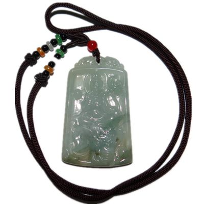 2.5" China Certified Grade A Nature Jadeite Jade Blessing Manjusri and Elephant Necklace Pendant 8580