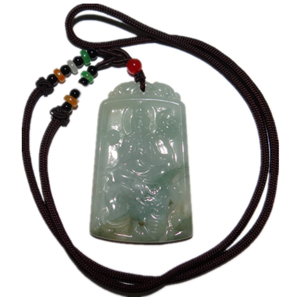 2.5" China Certified Grade A Nature Jadeite Jade Blessing Manjusri and Elephant Necklace Pendant 8580