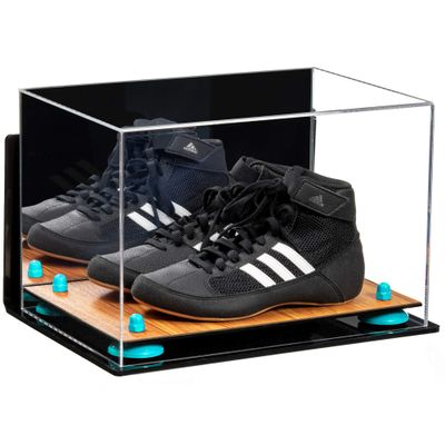 Better Display Cases Acrylic Kids Shoes Display Case - Medium Rectangle Box with Mirror Case, Blue Risers, Wall Mount and Wood Base 12" x 8.25" x 8" (A004, V41)