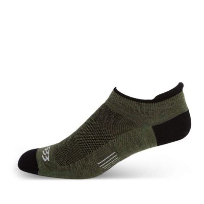 USA Made - No Show Tab Socks - Micro Weight Liner - Running Socks - Merino Wool - Mountain Heritage - Olive Drab - Medium