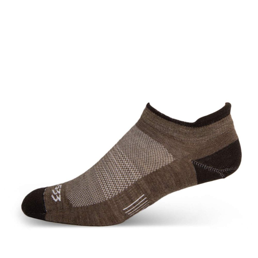 USA Made - No Show Tab Socks - Micro Weight Liner - Running Socks - Merino Wool - Mountain Heritage - Coffee - Small