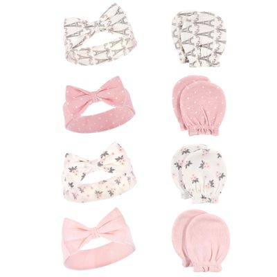 Hudson Baby Unisex Baby Cotton Headband and Scratch Mitten Set, Paris, 0-6 Months