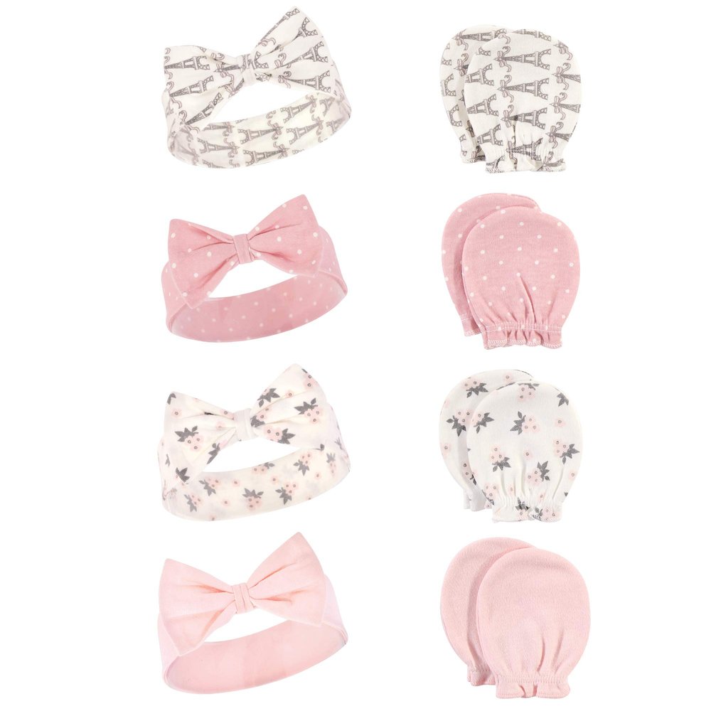 Hudson Baby Unisex Baby Cotton Headband and Scratch Mitten Set, Paris, 0-6 Months