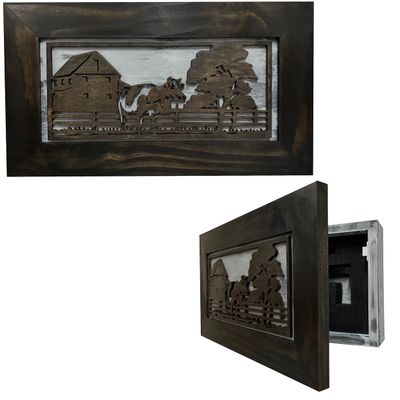 Bellewood Designs Secure Hidden Gun Storage Cabinet with Cow Farm - Concealed Gun Safe to Securely Store Your Gun
