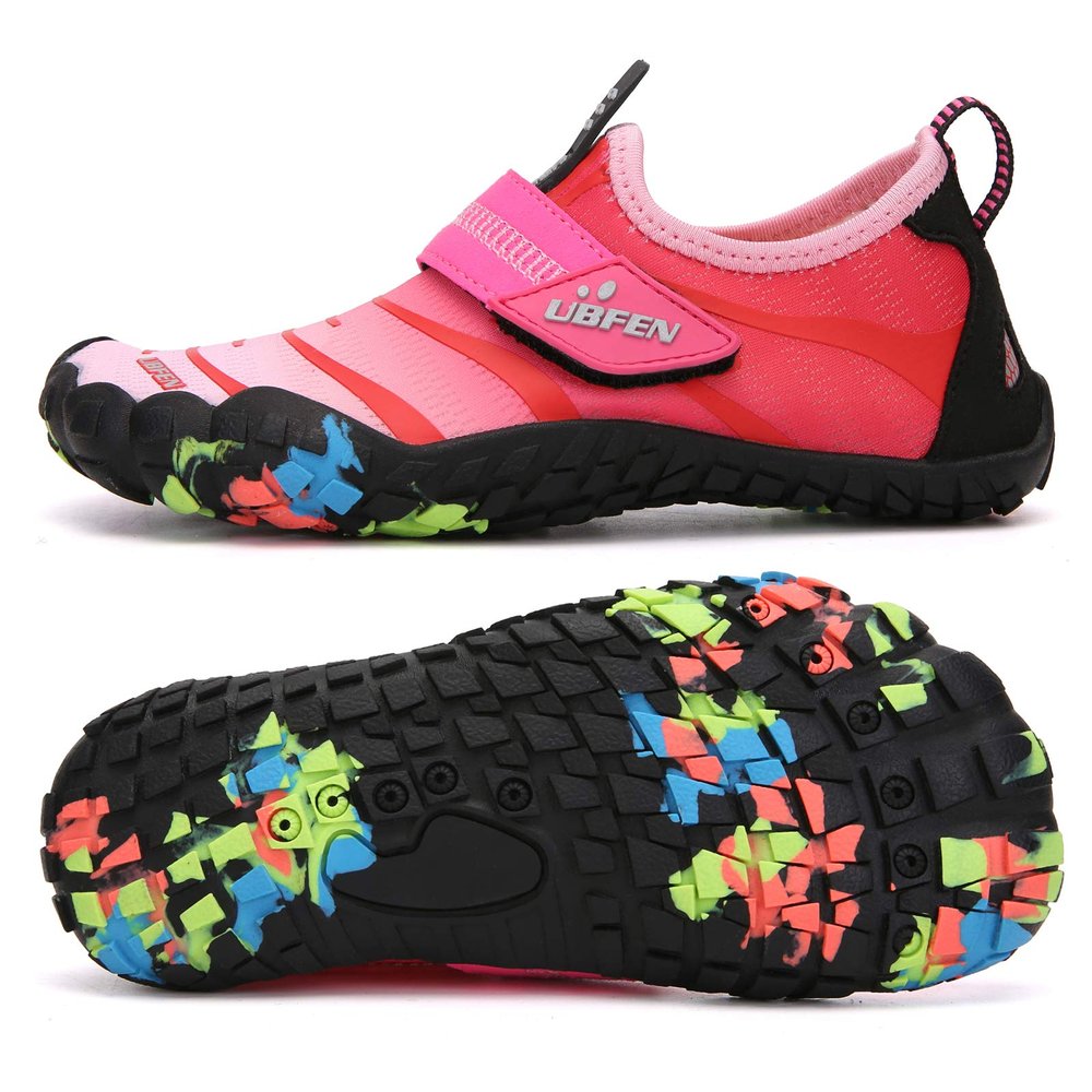 UBFEN Water Shoes for Kids Boys Girls Aqua Socks Barefoot Beach Sports Swim Pool Quick Dry Lightweight Toddler Little Big Kid B Black Pink 3 Big Kid