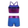 YOOJIA 2PCS Kids Girls Athletic Dance Outfits Shiny Sequins Ballet Dancewear Cami Training Bra Top with Gymnastic Shorts Blue 9-10 view 2