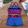 YOOJIA 2PCS Kids Girls Athletic Dance Outfits Shiny Sequins Ballet Dancewear Cami Training Bra Top with Gymnastic Shorts Blue 9-10 view 4