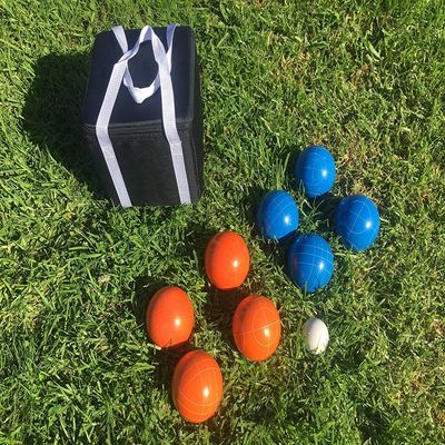 BuyBocceBalls Listing - (15 of 28) Unique Bocce Sets - 107mm with Orange and Blue Balls, Black Bag