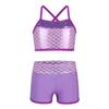 YOOJIA 2PCS Kids Girls Athletic Dance Outfits Shiny Sequins Ballet Dancewear Cami Training Bra Top with Gymnastic Shorts Lavender 9-10 view 1