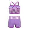 YOOJIA 2PCS Kids Girls Athletic Dance Outfits Shiny Sequins Ballet Dancewear Cami Training Bra Top with Gymnastic Shorts Lavender 9-10 view 2