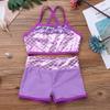 YOOJIA 2PCS Kids Girls Athletic Dance Outfits Shiny Sequins Ballet Dancewear Cami Training Bra Top with Gymnastic Shorts Lavender 9-10 view 3