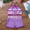 YOOJIA 2PCS Kids Girls Athletic Dance Outfits Shiny Sequins Ballet Dancewear Cami Training Bra Top with Gymnastic Shorts Lavender 9-10 view 4