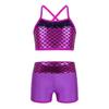 YOOJIA 2PCS Kids Girls Athletic Dance Outfits Shiny Sequins Ballet Dancewear Cami Training Bra Top with Gymnastic Shorts Rose Red 9-10 view 1