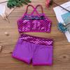 YOOJIA 2PCS Kids Girls Athletic Dance Outfits Shiny Sequins Ballet Dancewear Cami Training Bra Top with Gymnastic Shorts Rose Red 9-10 view 3