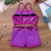 YOOJIA 2PCS Kids Girls Athletic Dance Outfits Shiny Sequins Ballet Dancewear Cami Training Bra Top with Gymnastic Shorts Rose Red 9-10 view 4